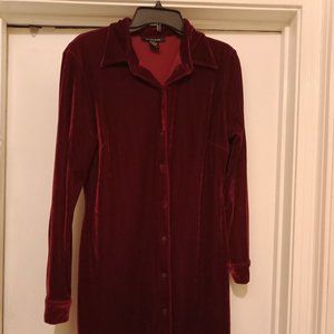 Burgundy Velour Shirt Dress
